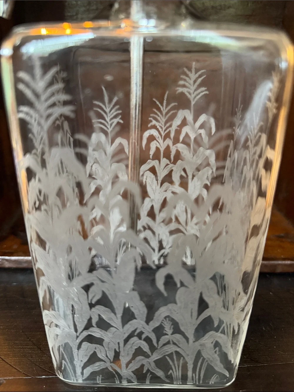 Continental Etched Glass Bourbon Dispenser with Chrome Pump Mid century modern